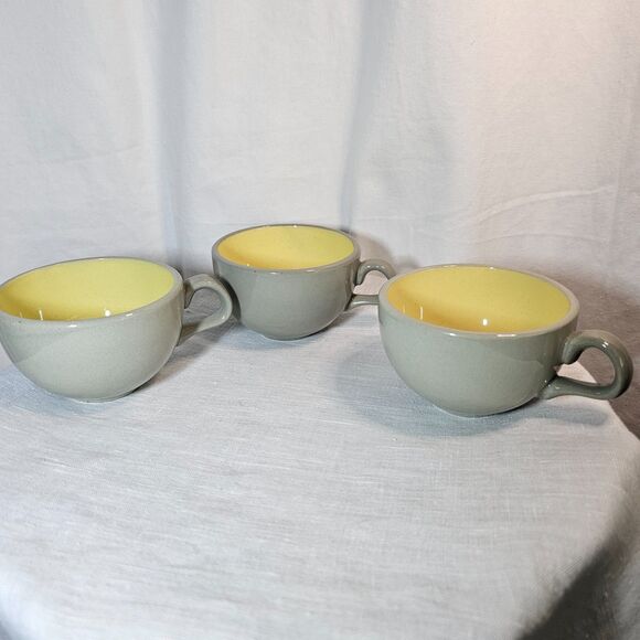 Harkerware Vintage Pottery Cups x5 Gray Pink Yellow 1950's Retro Coffee Tea Mugs - Picture 3 of 5